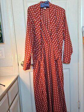 Topshop Horse Coin Print long Sleeve Asymmetrical Midi Dress Rust/OrangUS Size 8